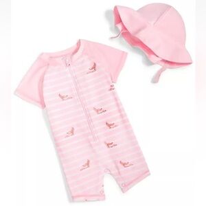 First Impressions UPF Baby Girls Mermaid Swimsuit and Hat 2 Piece Set